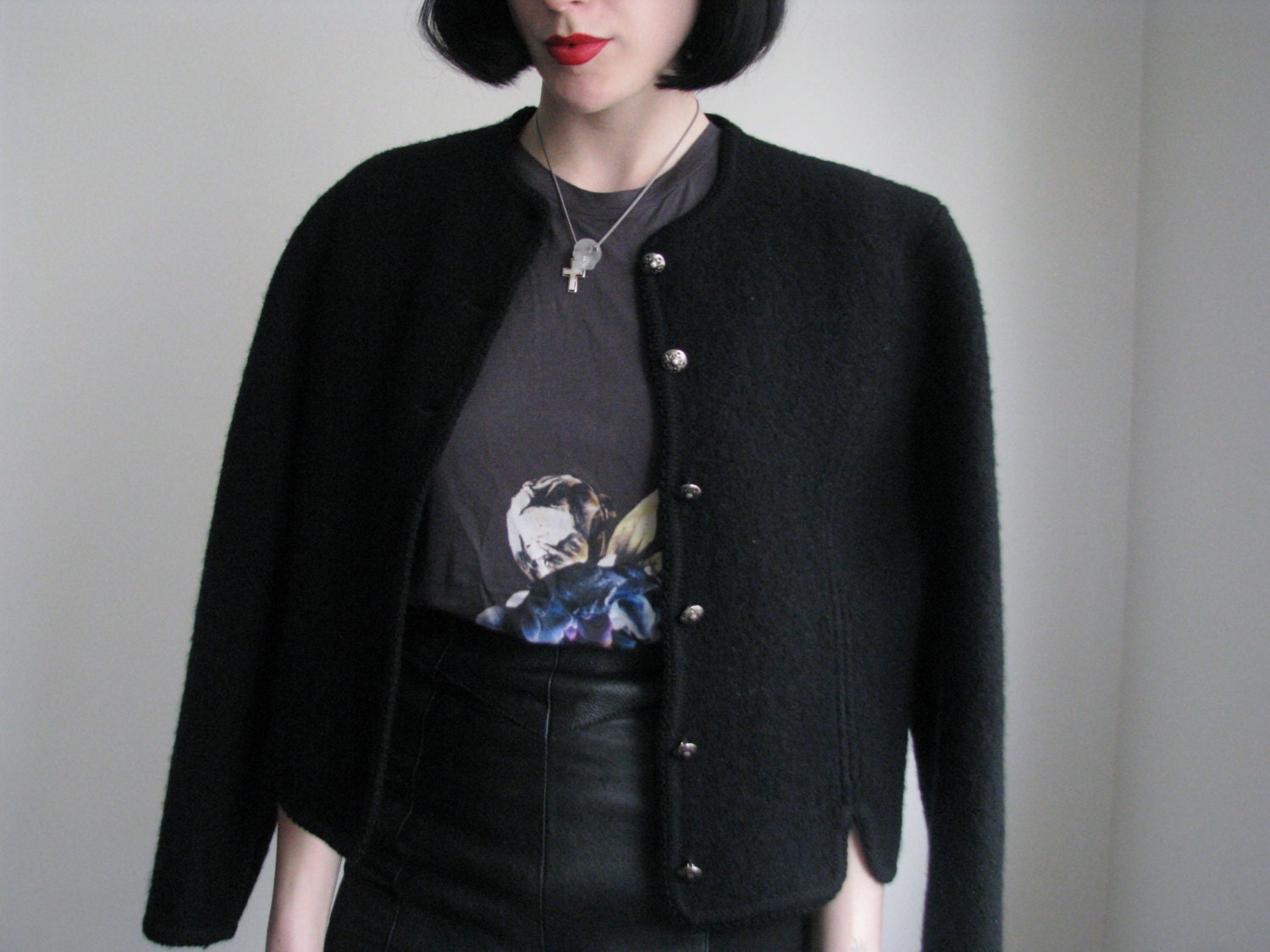 50s structured black wool cardigan jacket s/m