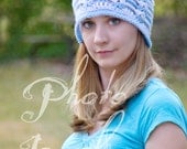 Crocheted Blue and White Teen/Small Adult Hat
