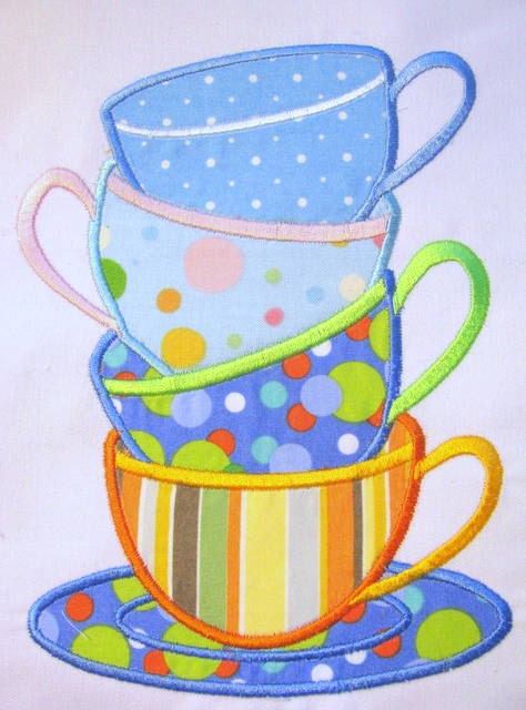 Tea Time 01 Machine Applique Embroidery Designs - 5x7 & 6x8