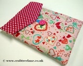 Retro Pink Love Heart & Bird Print Kindle Cover - Red and White Check - All Models E-Reader