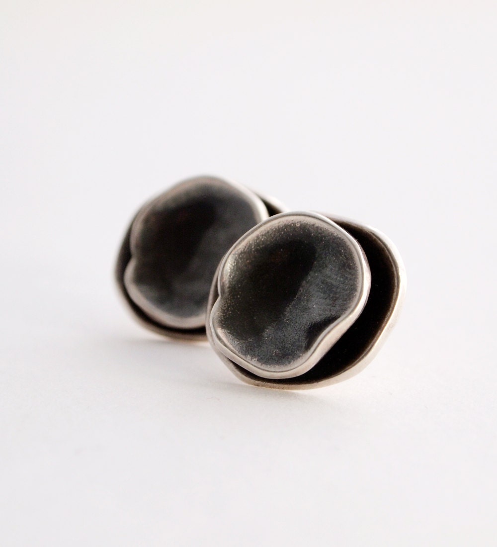 Modernist Liisa Vitali Gardenia Silver Earrings Finland Scandinavian Nordic 1970s