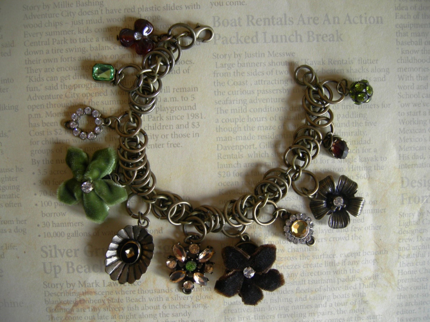 Industrial Chic Metal Urban Mixed Media Altered Art Vintage Groove Bling Steampunk Charm Bracelet Jewelry