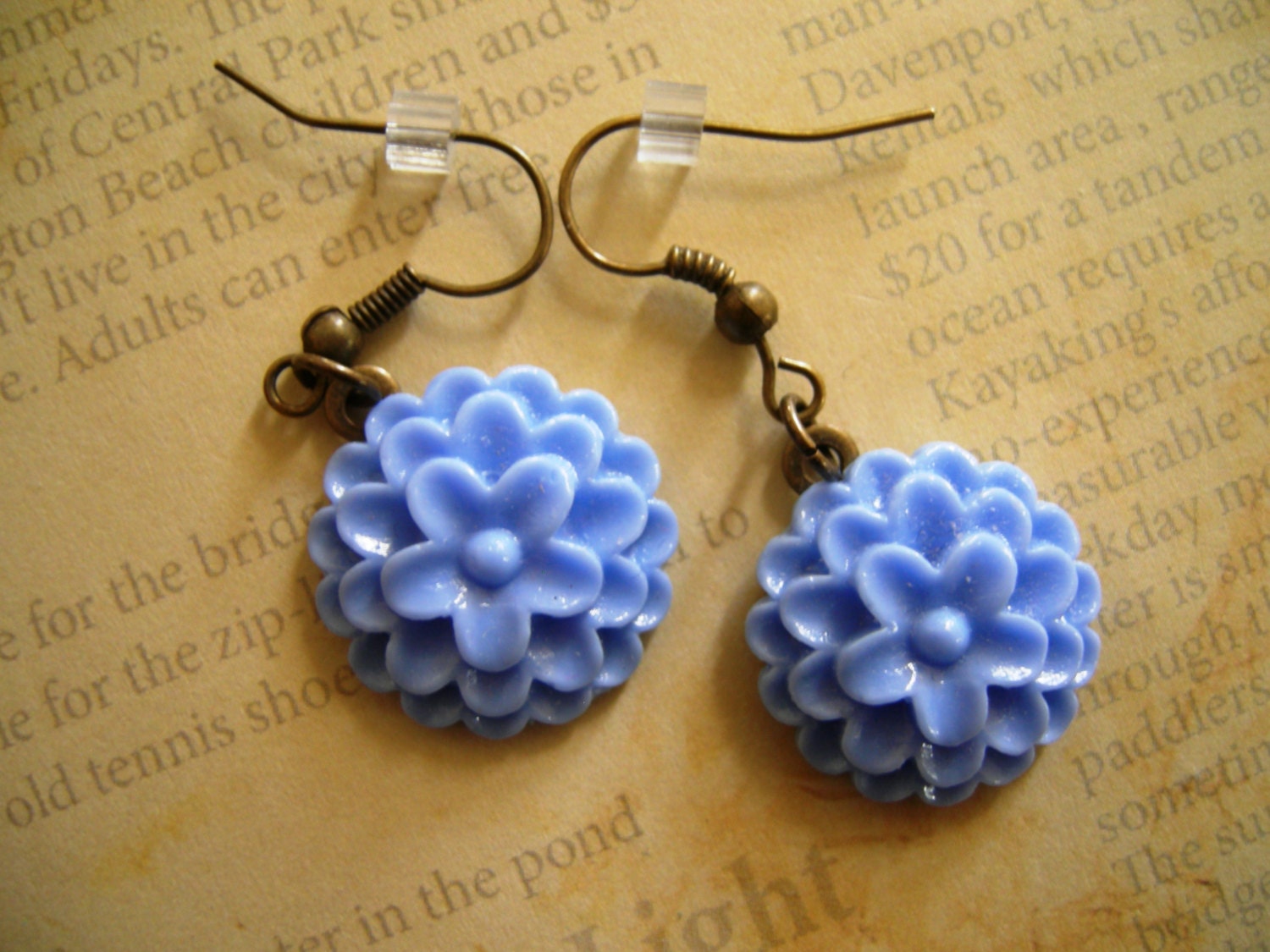 Industrial Chic Altered Art Steampunk Mixed Media Charm Vintage Blue Flower Earrings