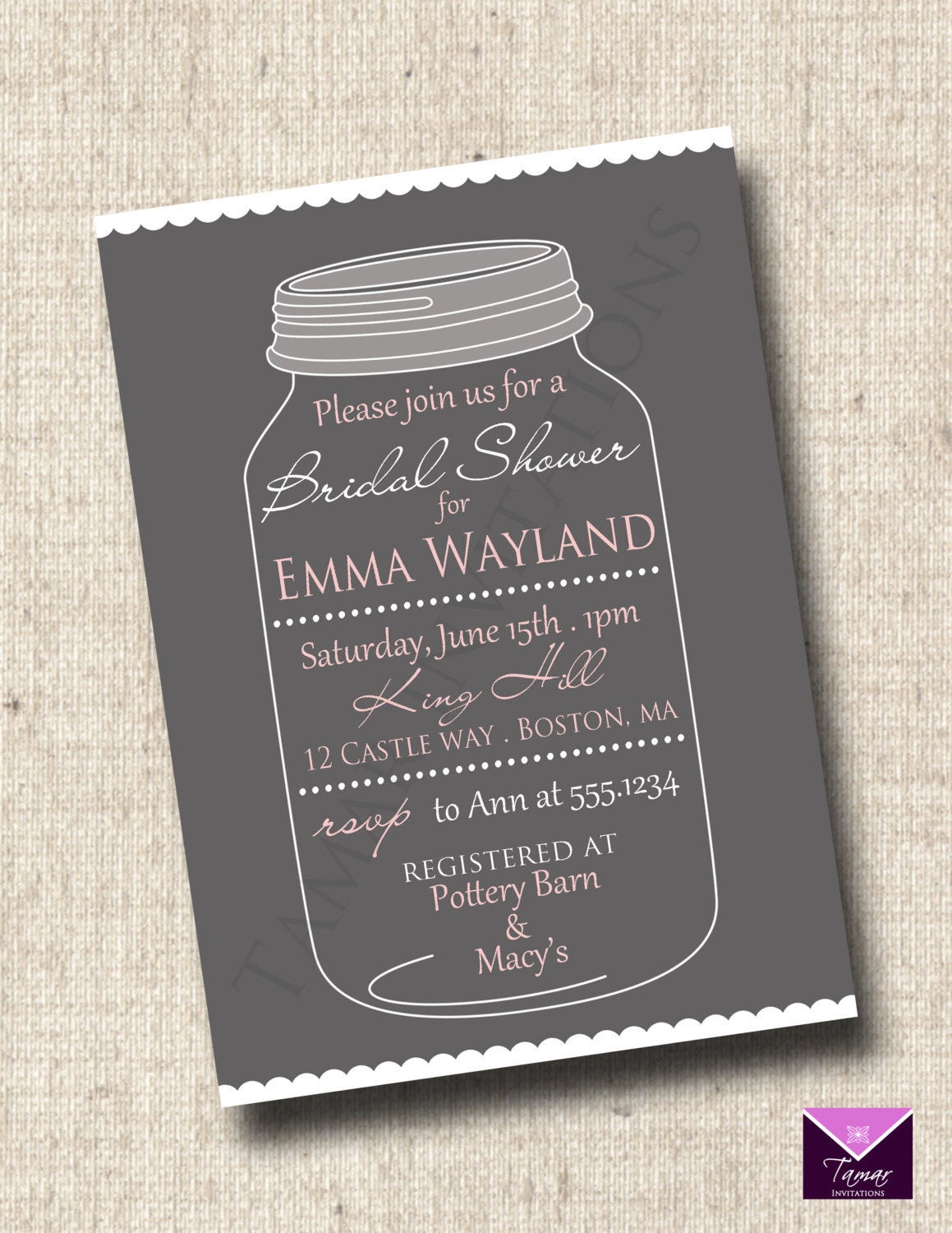 Printable Bridal or Baby Shower Invitation - Whimsical Mason Jar Il_170x135