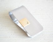 Money clip - silver and brass personalized two toned initial money clip wallet handcrafted in the USA - Great groomsmen gifts