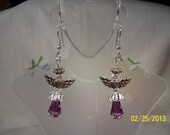 Purple Swarovski Crystal Silver Angel Earrings