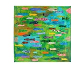ORIGINAL 12x12 PAINTING underwater traffic - fish ocean sea art collage  by Elizabeth Rosen