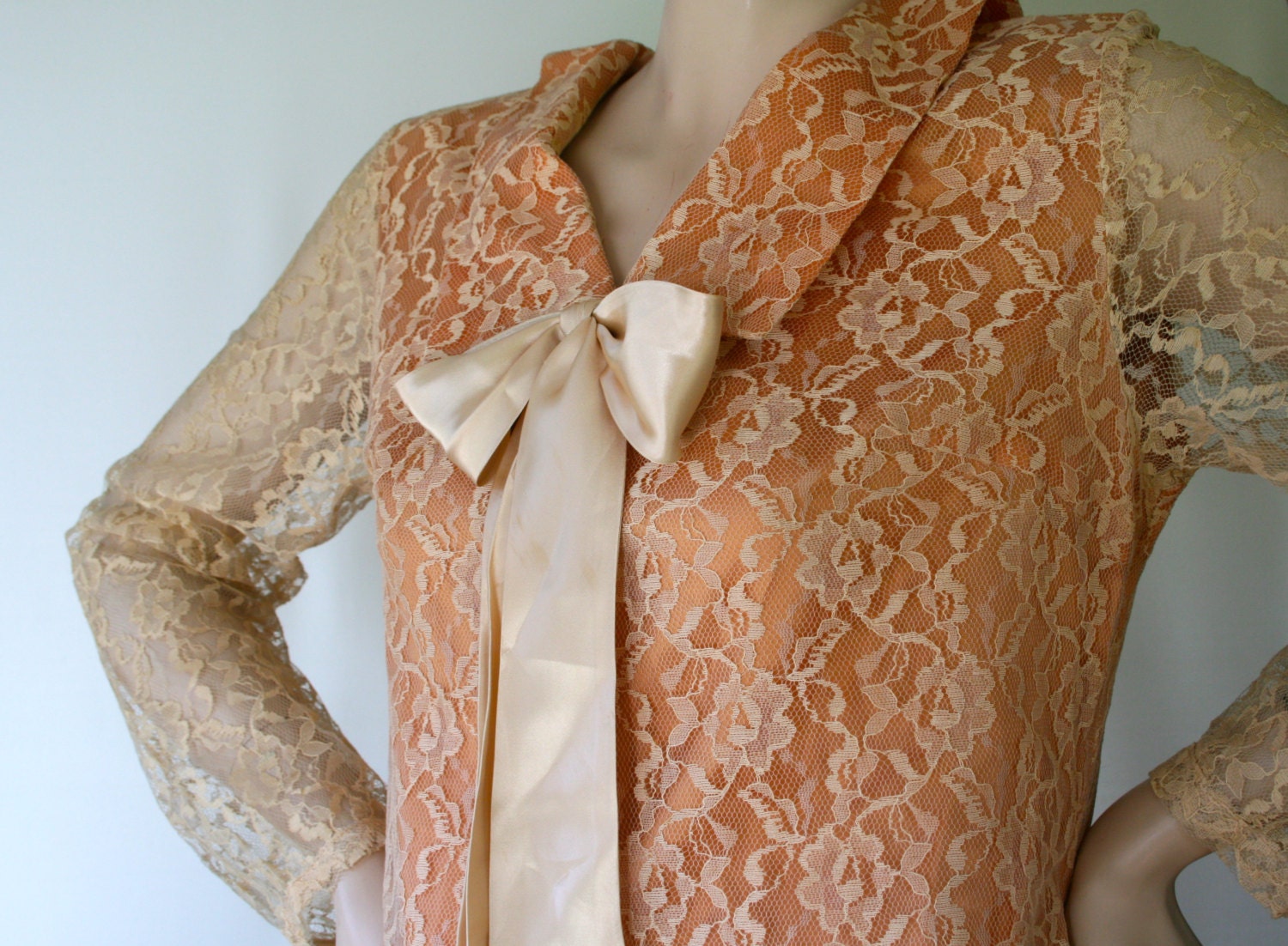 1960's Lace Sheath Dress w/ Ivory Bow