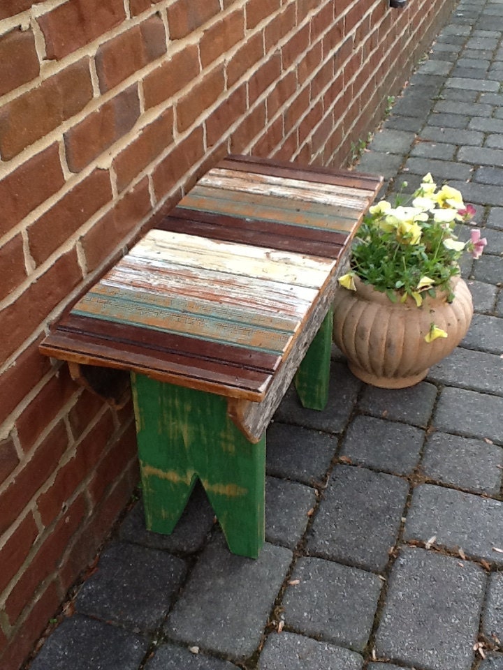 Reclaimed Bead Board Small Wooden Bench Outdoor Furniture Home Decor Rustic