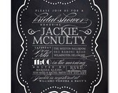 Chalkboard Bridal Shower Invitation Vintage Rustic Black White Blackboard Typography Poster Printable Digital or Printed - Jackie Style
