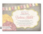 Baby Shower Invitation Pink & Yellow Baby Girl Rose Flower Bunting Pennant Invite DIY Printable or Printed - Barbara Style