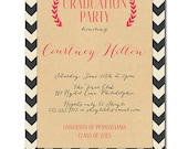Kraft Graduation Invitation Chevron Pink Script Black & Off White Modern Ceremony Celebration Printable or Printed - Courtney Style