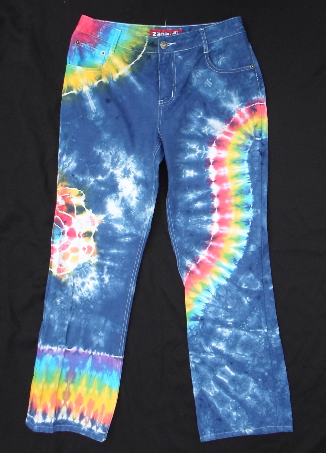 OOAK Navy Rainbow Tie Dyed Denim Womens Jeans