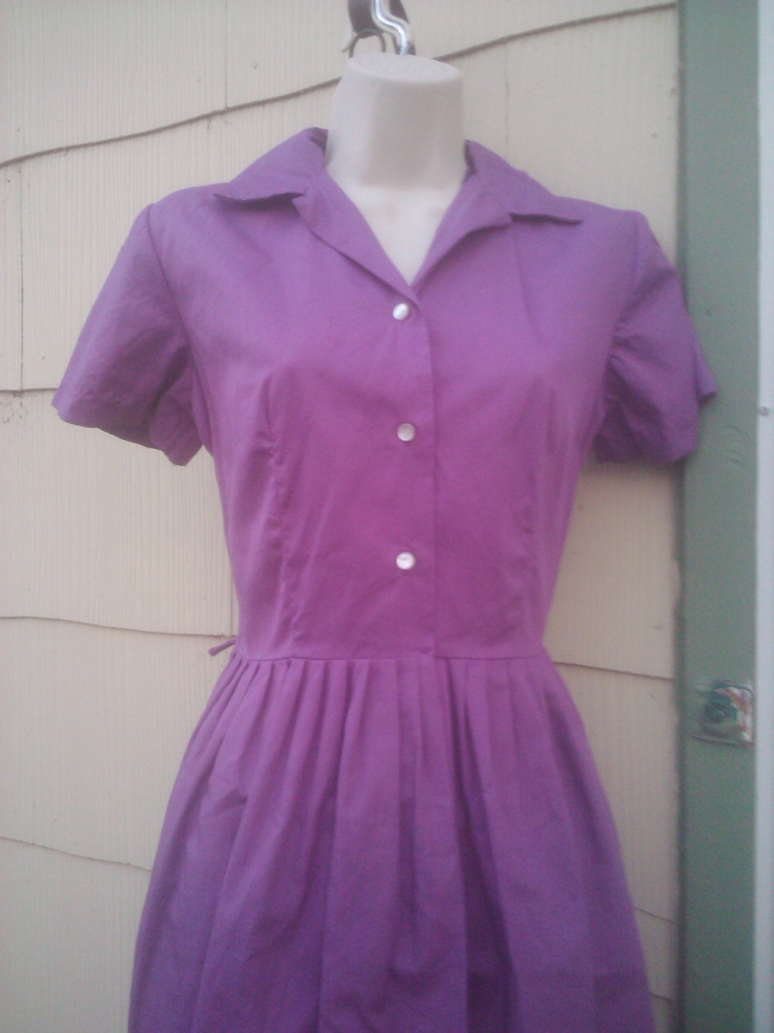 Vintage 1950s Shirtwaist Cotton Dress/ Rockabilly/ VLV /Purple/ Small/ Pin Up