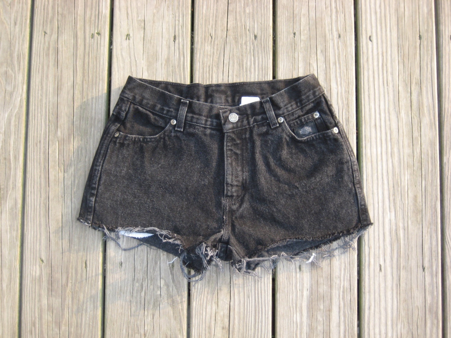 Vintage Harley Davidson size 6 high waisted faded black cutoff shorts