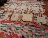 Unfinished Vintage HANDPIECED Double Wedding Ring Quilt w extra fabric