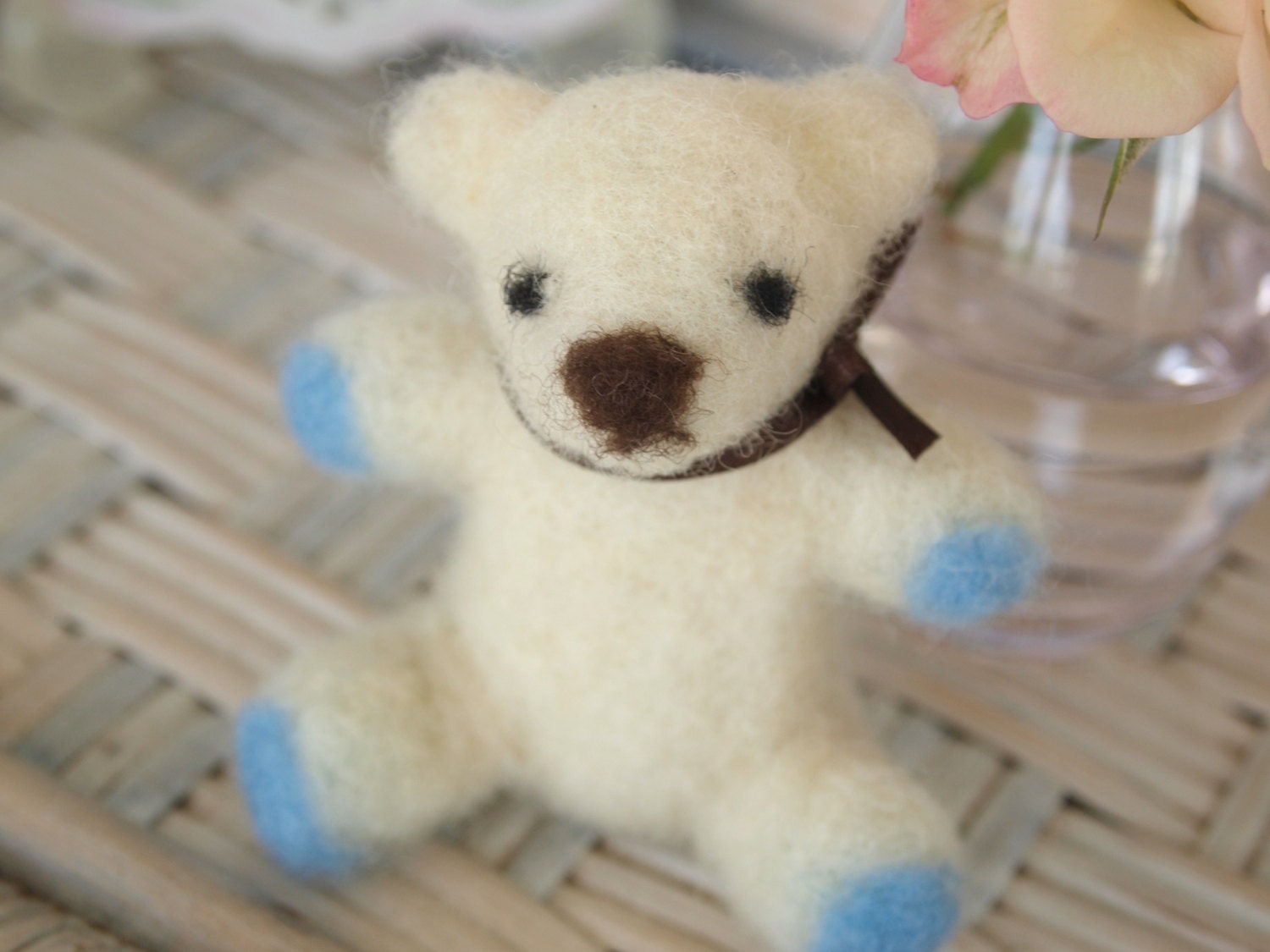 Needle Felted Snowy White Teddy Bear Super Sweet