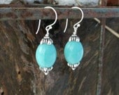 SALE - Vintage Robin's Egg Blue Czech Beads with Sterling Silver Earrings