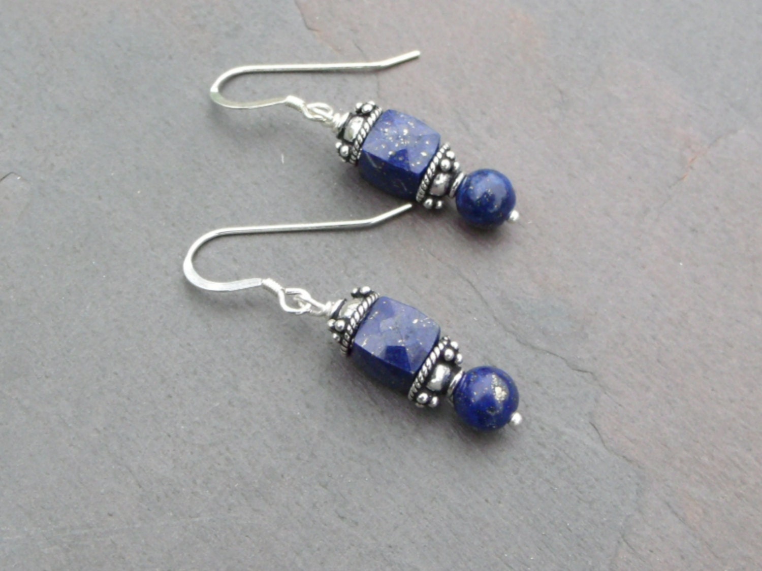 Blue Lapis and Bali Sterling Silver Earrings