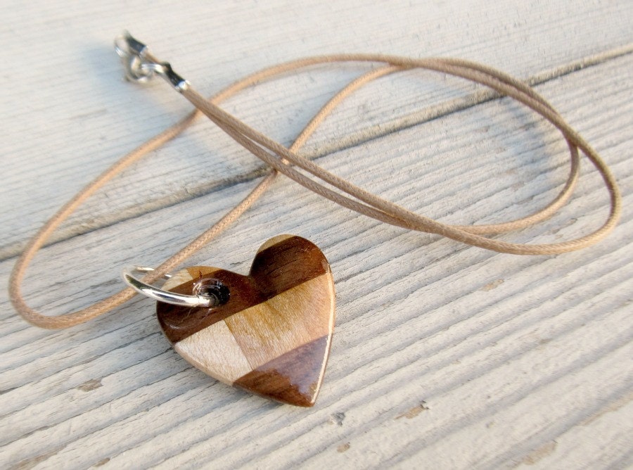 Wooden Heart Necklace - Walnut, Maple & Cherry - Womens Jewelry
