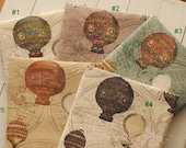 Japanese Cotton Linen Fabric - Vintage Fire Balloon Circus Balloon World Map Pattern 1/2 yard f003