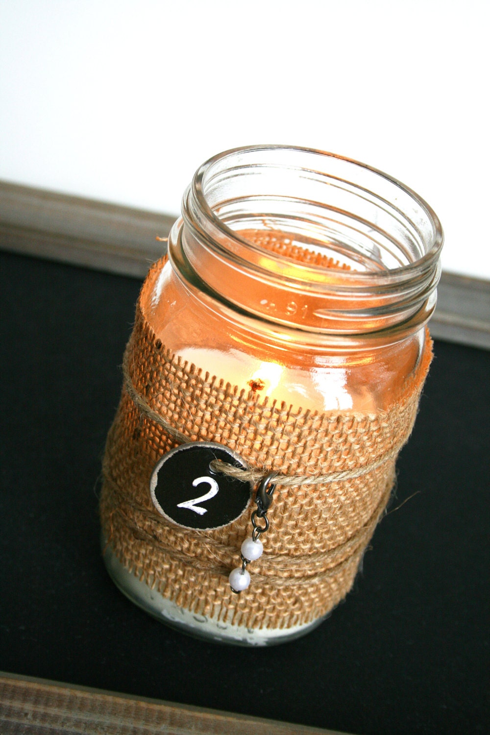 rustic wedding table number mason jar candle