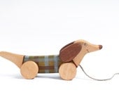 Wooden Toy Greed Dog kids pull toy