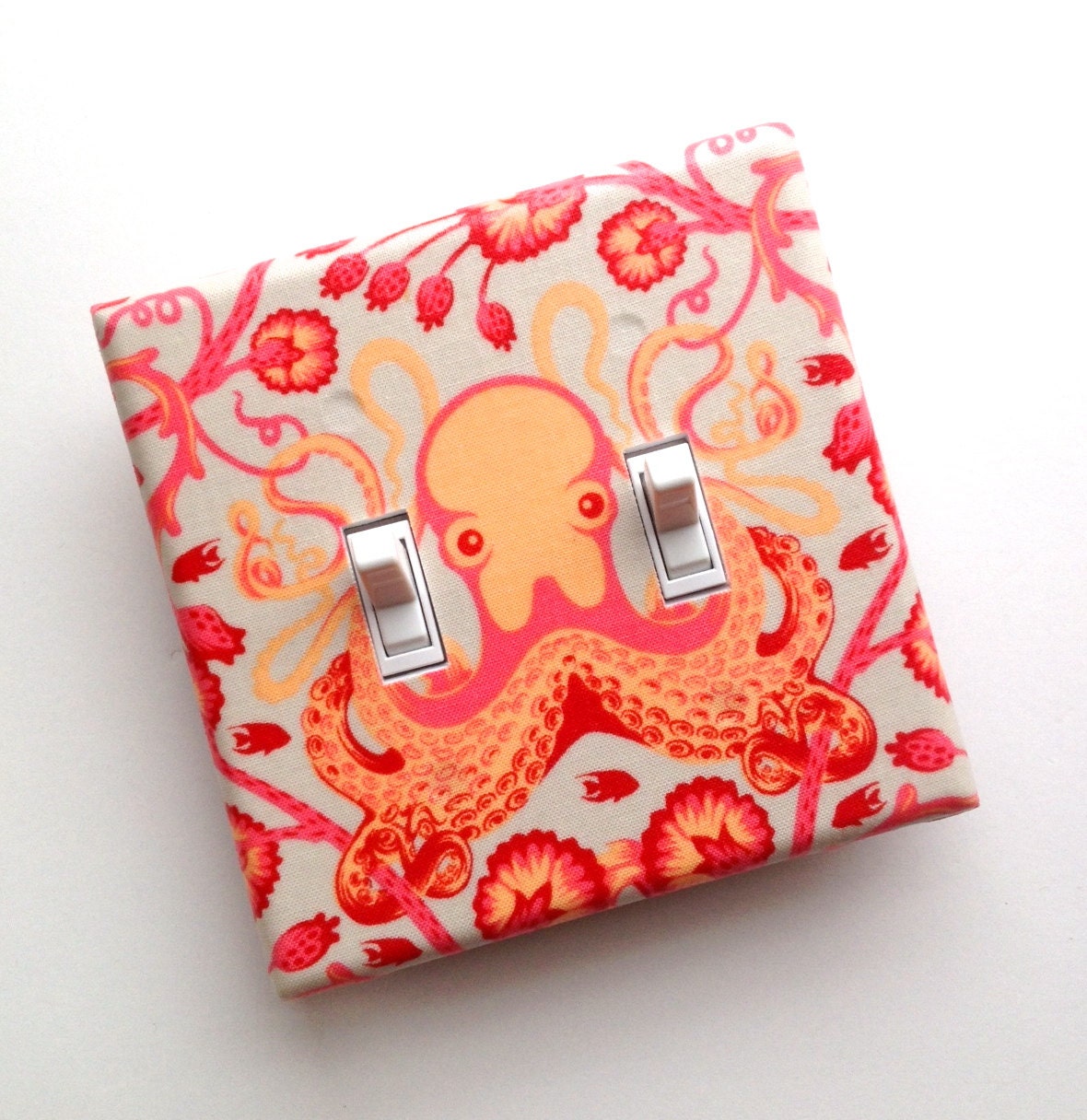 Octopus DOUBLE Light Switch Plate Cover / Nautical Bathroom Decor / Octo Garden Coral Pink Red / Saltwater / Slightly Smitten Kitten