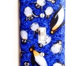 Penguin Light Switch Plate Cover / Baby Nursery Kids Room / Gender Neutral Bright Blue