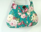 Diaper Bag turquoise green rose floral - Shoulder bag, cotton bag