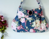 Summer Floral Bag Dark Blue shoulder bag, cotton bag, hobo purse