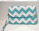 SALE - Mobile Phone Wallet - Blue Chevron Zippered Clutch