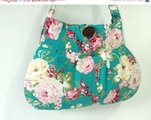 SALE - Diaper Bag turquoise green rose floral - Shoulder bag, cotton bag