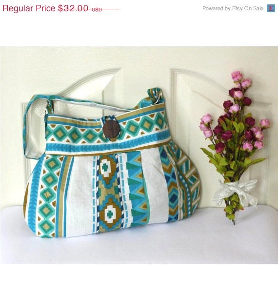 SALE - OOAK - Tribal Bag, Hobo Bag, hobo Purse Blue Aztec print