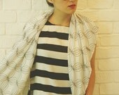 Black and White Oxford Print Satin Scarf/Shawl. Original Design by Kitsch Decors