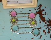 Set of 6 Mum Rose Flower Antique Bronze Bobby Pin Set SHABBY CHIC Hair pins Barrettes HAIRPINS Wedding