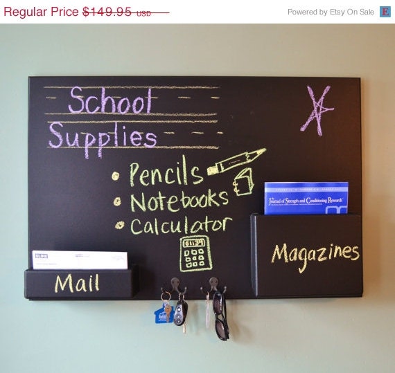 ON SALE Mail organizer blackboard small wall mounted pockets and hooks