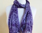 Sequined Shawl/Scarf in PURPLE with floral print and long fringe