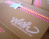 Blank Notecard Set of 8 Kraft Cards with Stamped "Wish" and Star