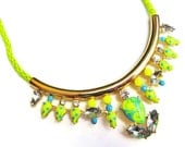 neon rhinestone necklace Neon City Swirl Polka Dot  yellow blue