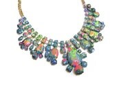 bib necklace hand painted Neon multicolor Pink Orange Blue Yellow