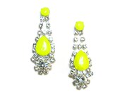 painted rhinestone earrings NEON Yellow drop dangle