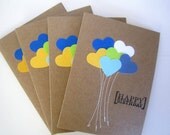 Happy Birthday Card, Balloons, Hearts, set of 4