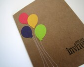 Invitations, Birthday Invitations, Balllons, Set of 4