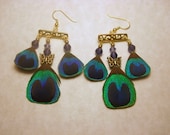 Purple Butterfly Peacock Chandelier Earrings