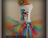 Mod Monkey Birthday tutu set- Bright colors
