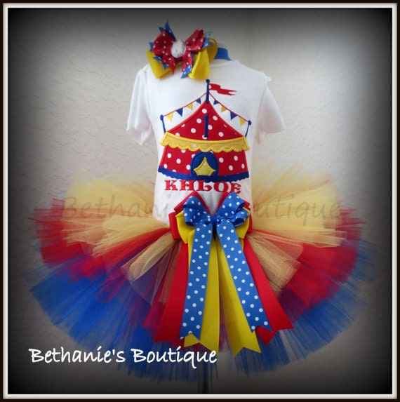 Circus Birthday Tutu Set- Red, blue, and yellow- Customized