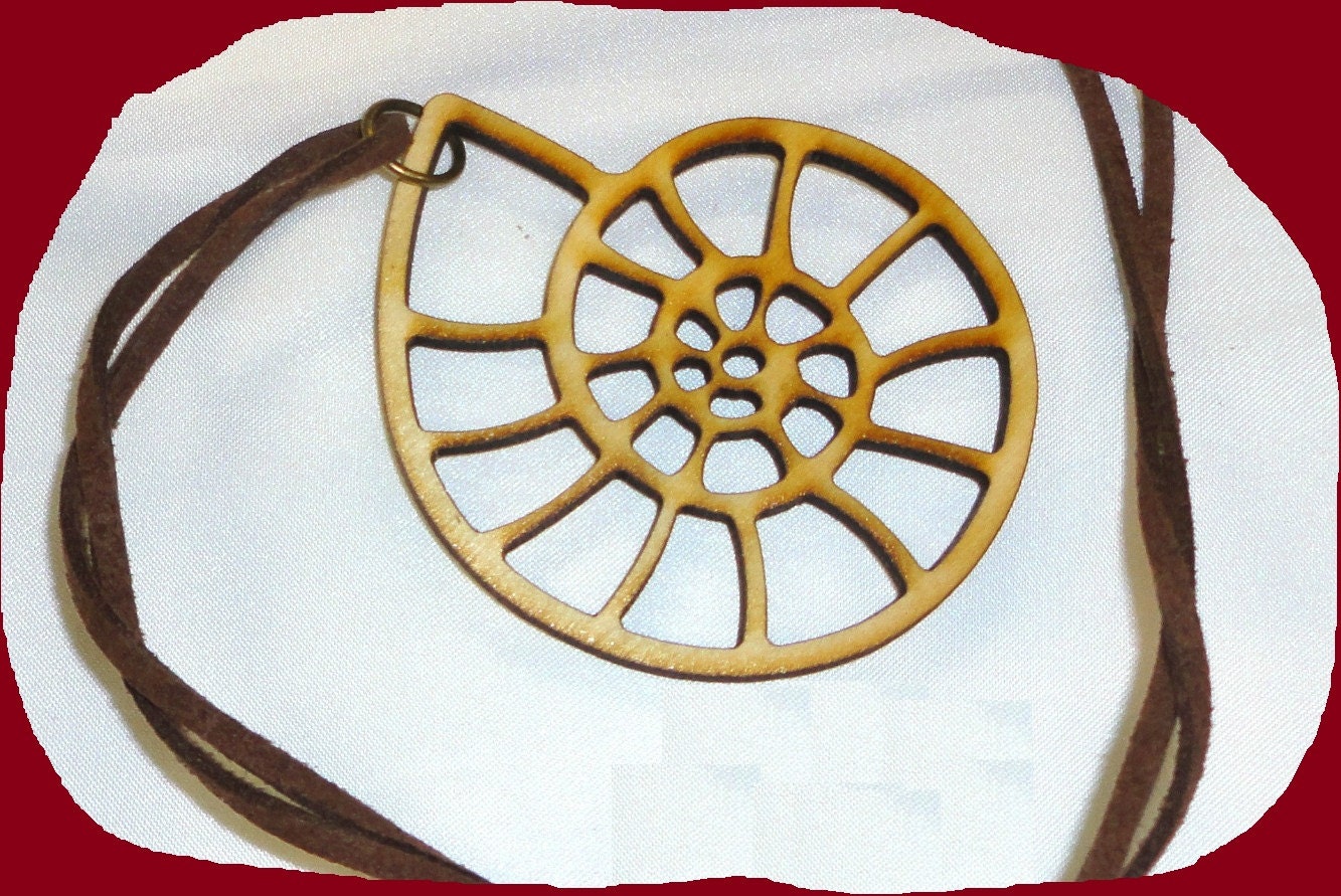 BIRCHWOOD AMMONITE Pendant Necklace Tan Velvet