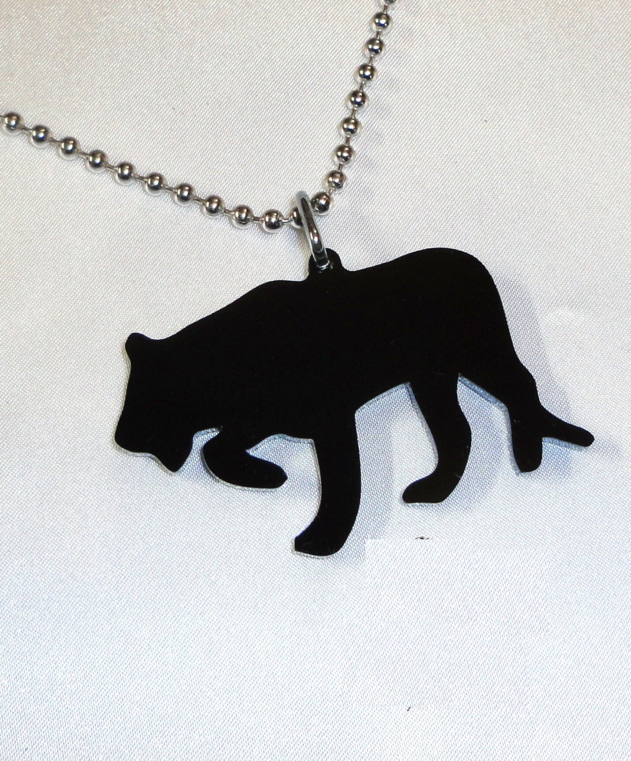 BLACK PANTHER Necklace Pendant Bead Chain Punk Emo Rat Rod Tatoo Flashart