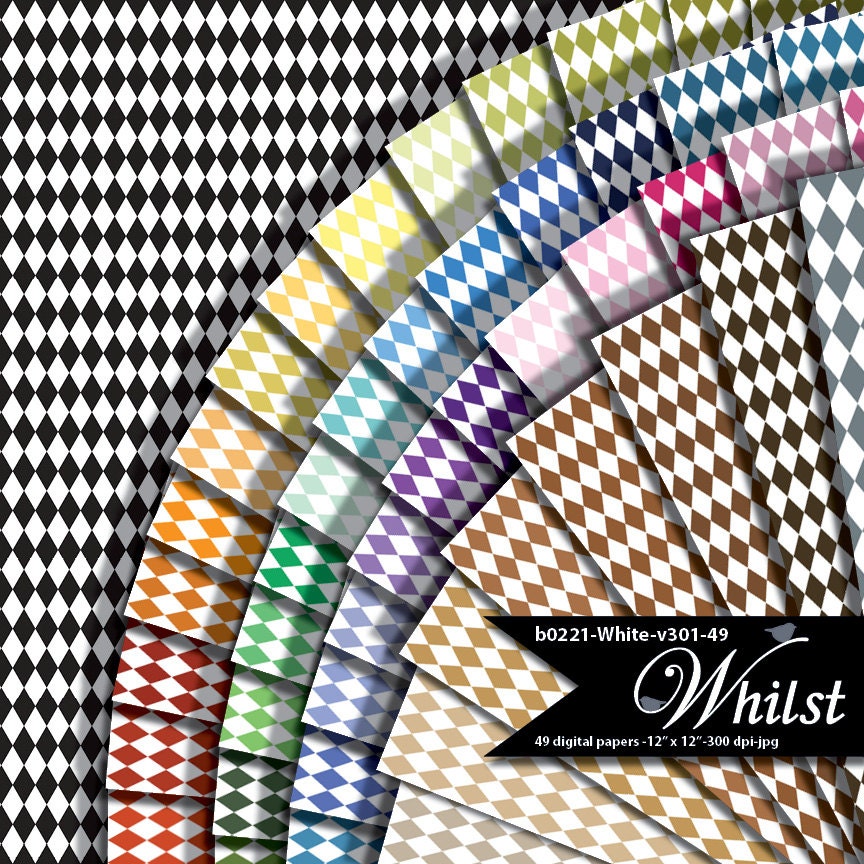 Harlequin digital paper small diamond background pattern mini harlequin scrapbooking : b0221 White v301 49C Il_570xn